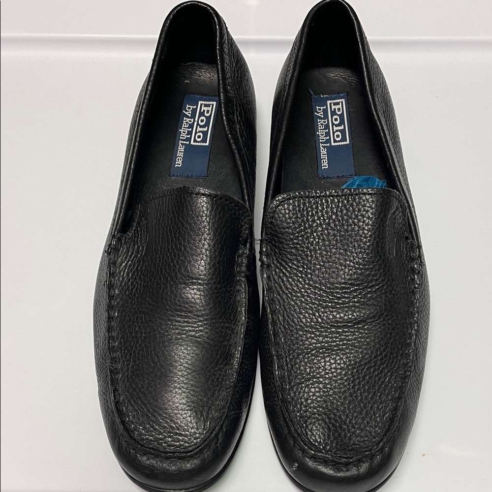 Polo by Ralph Lauren Black Pebbled Leather Slip-On Loafers Mens 8.5D Allon